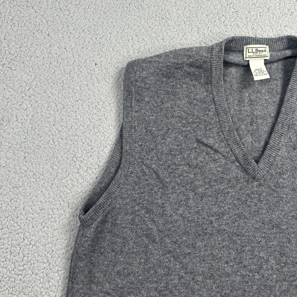 VTG 90s LL Bean Lambs Wool Sweater Vest Men XL Tall Grey V-Neck Knit Grandpa
